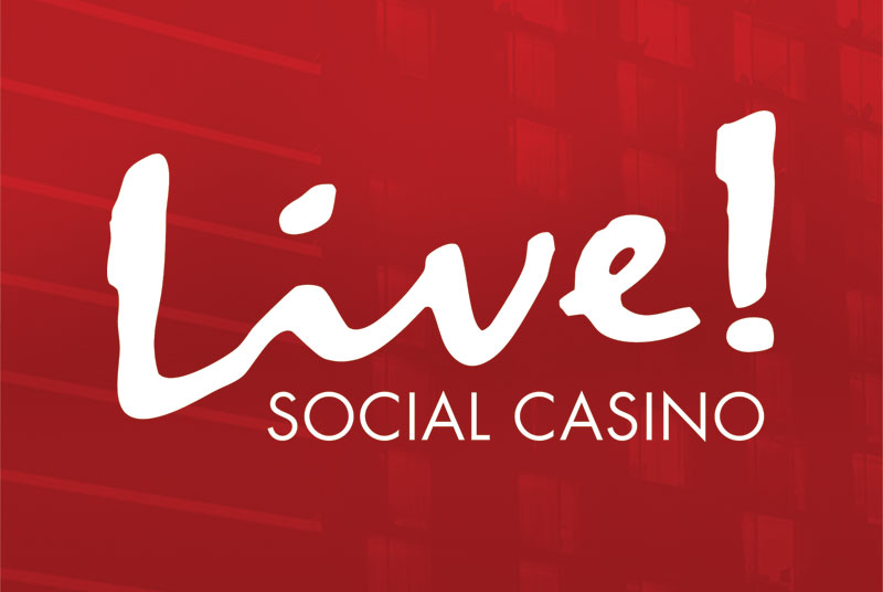 Logo blanco de Live! Casino Social en el fondo de Live! Hotel